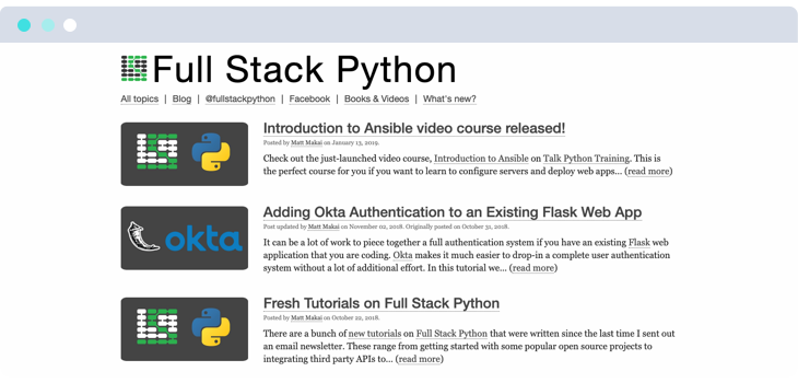 Full Stack Python—a comprehensive resource by multiple Python bloggers